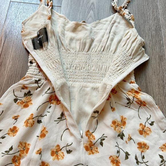 Reformation Yellow Floral Elyse Tie Front Smocked Mini Dress Size 8 NWOT - Picture 10 of 10